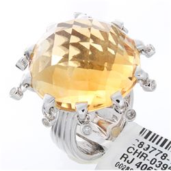 14K White Gold Jewelry 36.59ctw Citrine & Diamond Ring