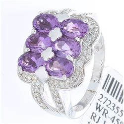 14K White Gold Jewelry 3.40ctw Amethyst & Diamond Ring