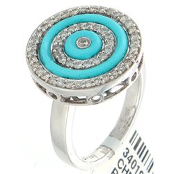 14K White Gold Jewelry 1.17ctw Turquoise & Diamond Ring