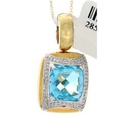 18K 2Tone Gold Jewelry 6.70ctw Topaz & Diamond Pendant