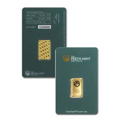 5 gram Perth Mint Gold Bar .9999 Fine Gold in Assay