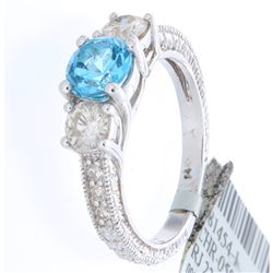 14K White Gold Jewelry 1.79ctw Topaz & Diamond Ring