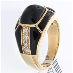 14K Yellow Gold Jewelry 0.40ctw Onyx & Diamond Ring