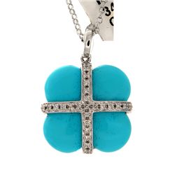 14K White Gold Jewelry 8.96ctw Turquoise & Diamond Pendant