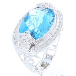 14K White Gold Jewelry 10.96ctw Topaz & Diamond Ring