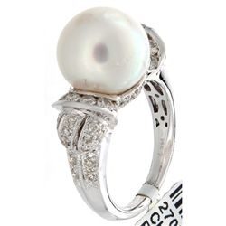 14K White Gold Jewelry 11.92ctw Pearl & Diamond Ring