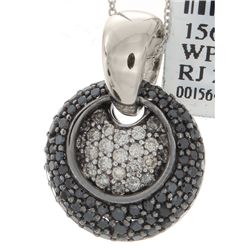 14K White Gold Jewelry 1.39ctw White & Black Diamond Pendant