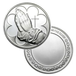 BU Praying Hands Round 1oz .999 Fine Silver