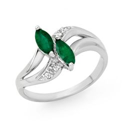 Genuine 0.45 ctw Emerald & Diamond Ring Jewelry 10K White Gold