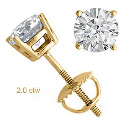 Natural 2.0 ctw Diamond Stud Earrings Jewelry 14K Yellow Gold