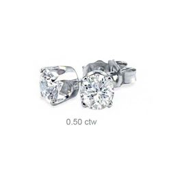 Natural 0.50 ctw Diamond Stud Earrings Jewelry 14K White Gold