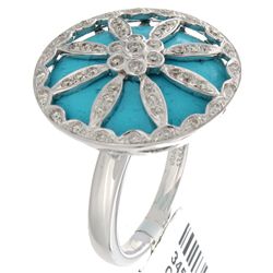 14K White Gold Jewelry 10.88ctw Turquoise & Diamond Ring