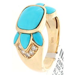 14K Yellow Gold Jewelry 0.21ctw Turquoise & Diamond Ring