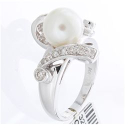 14K White Gold Jewelry 5.88ctw Pearl & Diamond Ring