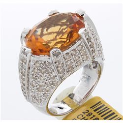 18K White Gold Jewelry 10.71ctw Citrine & Diamond Ring