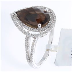 14K White Gold Jewelry 2.63ctw Smokey Topaz & Diamond Ring