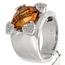 14K White Gold Jewelry 3.8ctw Citrine & Diamond Ring