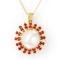 Genuine 1.50 ctw Red Sapphire & Pearl Necklace Jewelry 10K Gold