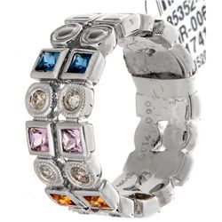 14K White Gold Jewelry 1.04ctw Rainbow Sapphire & Diamond Ring