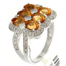 14K White Gold Jewelry 3.12ctw Citrine & Diamond Ring