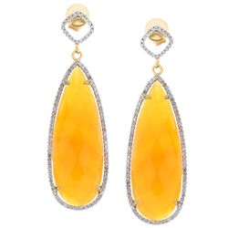 14K Yellow Gold Jewelry 24.34ctw Honey Agate & Diamond Earrings