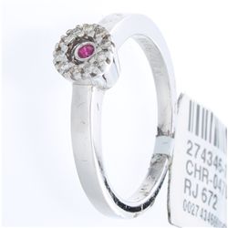 14K White Gold Jewelry 0.10ctw Ruby & Diamond Ring