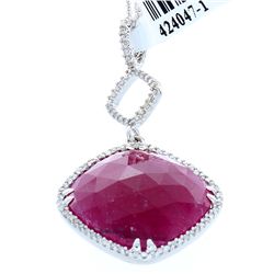 14K White Gold Jewelry 11.97ctw Ruby & Diamond Pendant