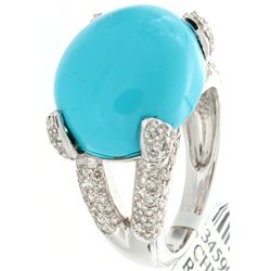 14K White Gold Jewelry 12.13ctw Turquoise & Diamond Ring