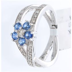 14K White Gold Jewelry 0.75ctw Sapphire & Diamond Ring