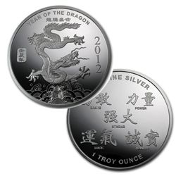 BU Year of the Dragon Round 1 oz  .999 Fine Silver