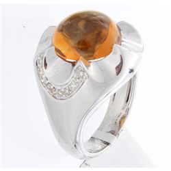 14K White Gold Jewelry 7.12ctw Citrine & Diamond Ring