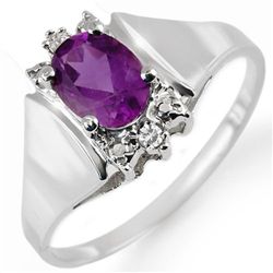 Genuine 1.23 ctw Amethyst & Diamond Ring Jewelry 10K White Gold