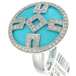 14K White Gold Jewelry 11.97ctw Turquoise & Diamond Ring