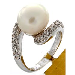 18K White Gold Jewelry 9.48ctw Pearl & Diamond Ring