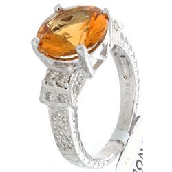 18K White Gold Jewelry 3.73ctw Citrine & Diamond Ring