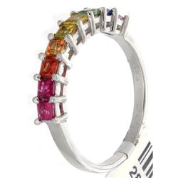 14K White Gold Jewelry 0.90ctw Rainbow Sapphire Ring