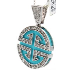 14K White Gold Jewelry 10.46ctw Turquoise & Diamond Pendant