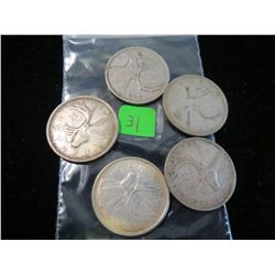 Canada Silver Quarters: 1942, 1944, 1953, 1955 & 1963