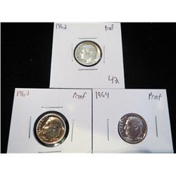 Roosevelt Silver Dimes "All Proofs" 1962, 1963 & 1964