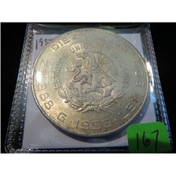 1956 Mexican Diez Pesos Silver