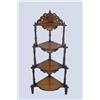 Image 1 : A Victorian walnut corner whatnot, marquetry inlaid with pierced gallery over shaped shelving and...