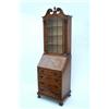 Image 1 : A Queen Anne style burr walnut bureau bookcase having broken swan-neck pediment over shaped glaze...