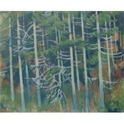 Erling Enger (1899-1990) - oil on canvas - coniferous woodland landscape, signed and dated '57, 3...
