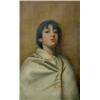 Image 1 : Ernesto Serra - oil on canvas, head and shoulder portrait of a girl wearing a white cloak, signed...
