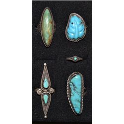 FIVE NAVAJO SILVER RINGS