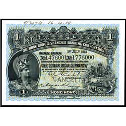 Hong Kong & Shanghai Banking Corporation, 1913 Specimen Banknote.
