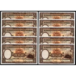 Hong Kong & Shanghai Banking Corporation, 1954 Issue Sequential Group of 10 Notes.