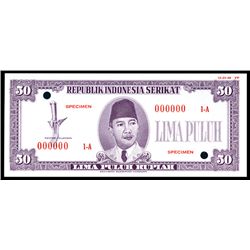 Republik Indonesia Serikat, ND (1949) Essay Specimen Banknote.