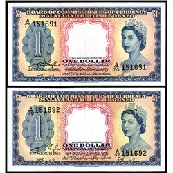 Board of Commissioners of Currency, 1953 Issued Sequential Banknote Pair.