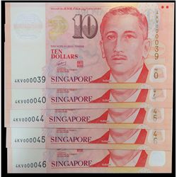 Monetary Authority of Singapore, ND 2005 "Polymer" Issue Group with Very Low  Serial Numbers.